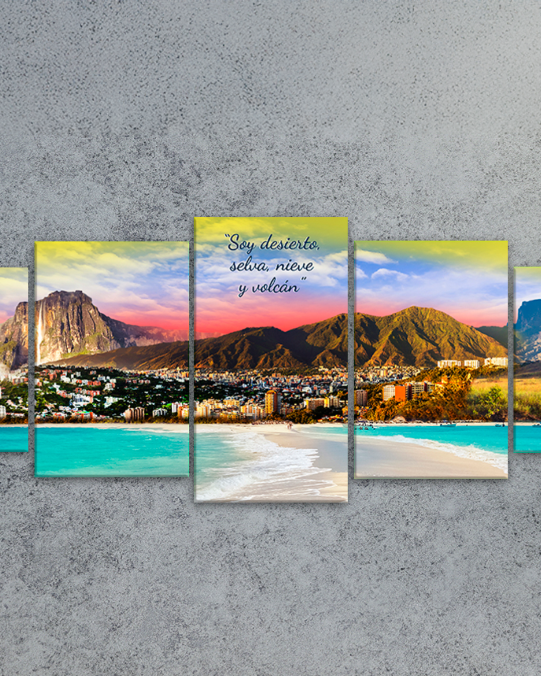 Set de 5 cuadros Paisajes Emblemáticos de Venezuela con cielo tricolor