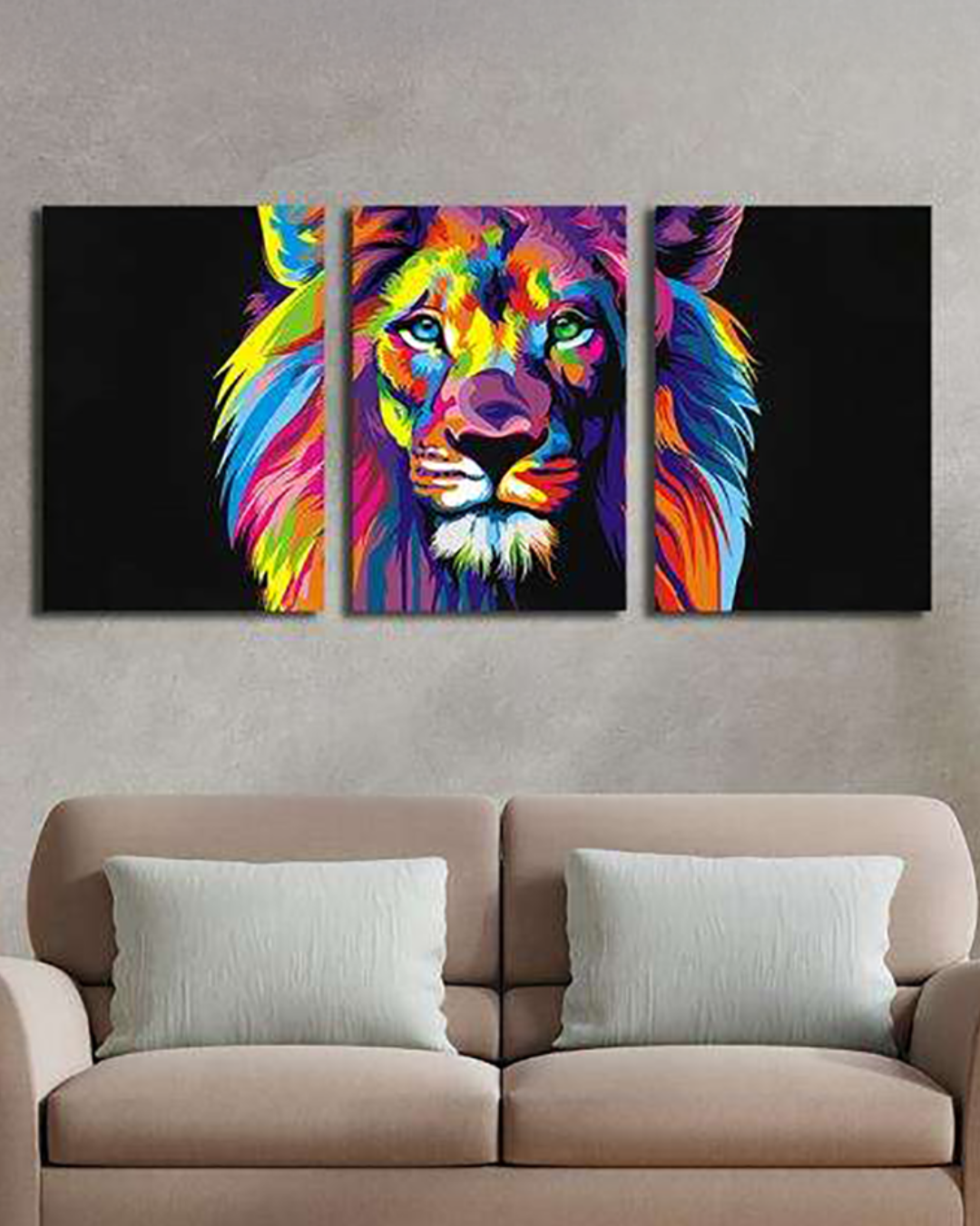 Set de 3 cuadros ilustración de león en colores