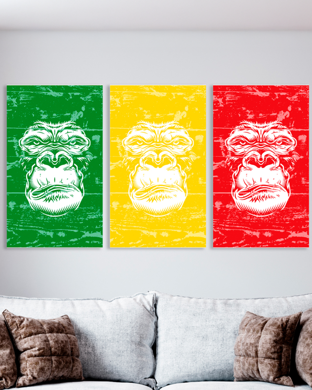 Set de 3 cuadros monos con colores jamaica