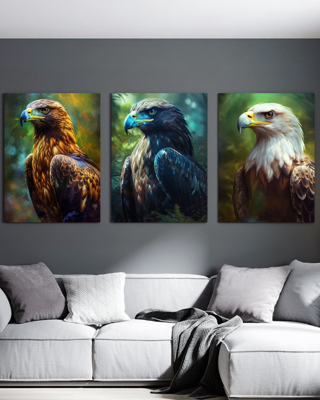 Set de 3 cuadros Águilas reales