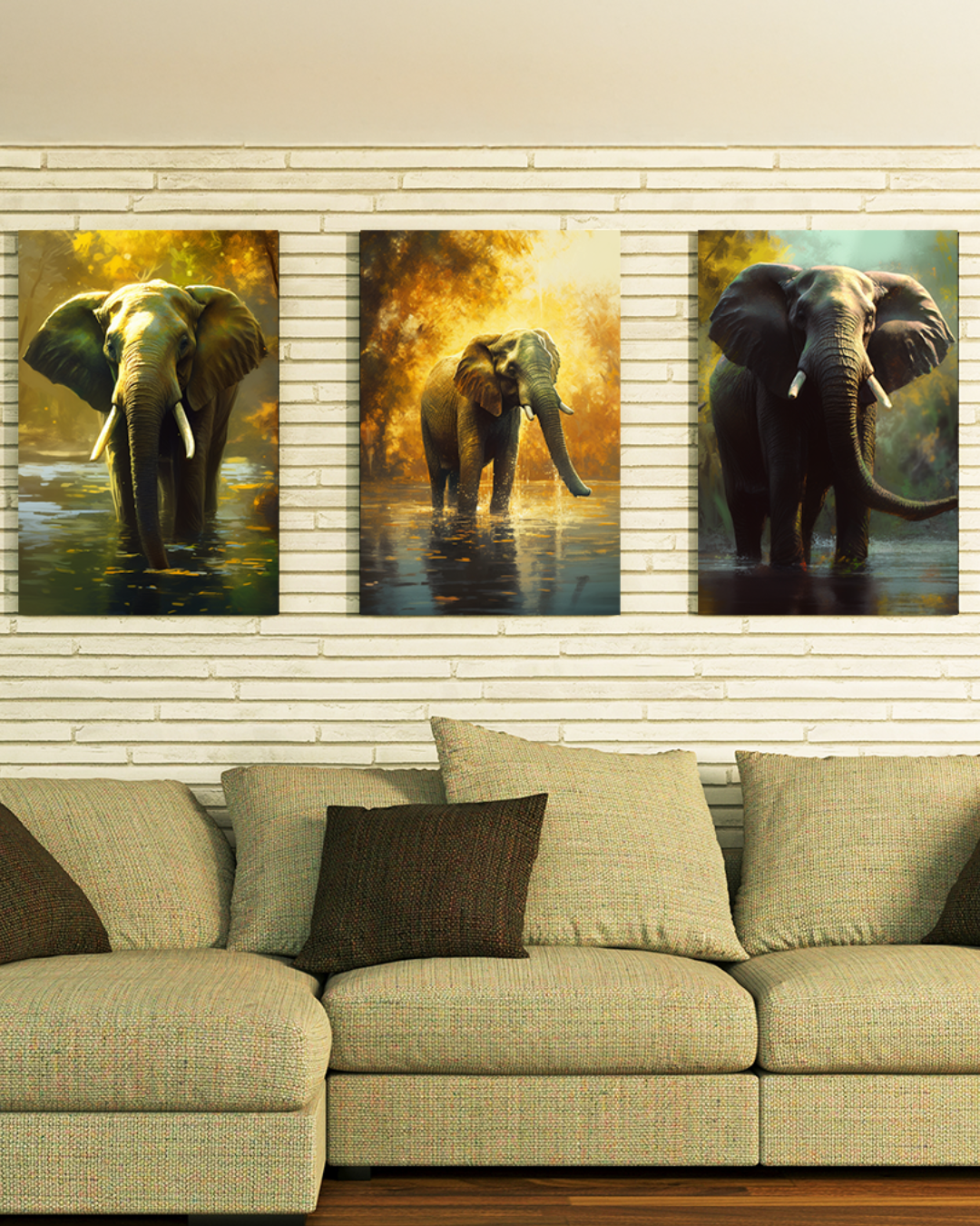 Set de 3 cuadros elefantes