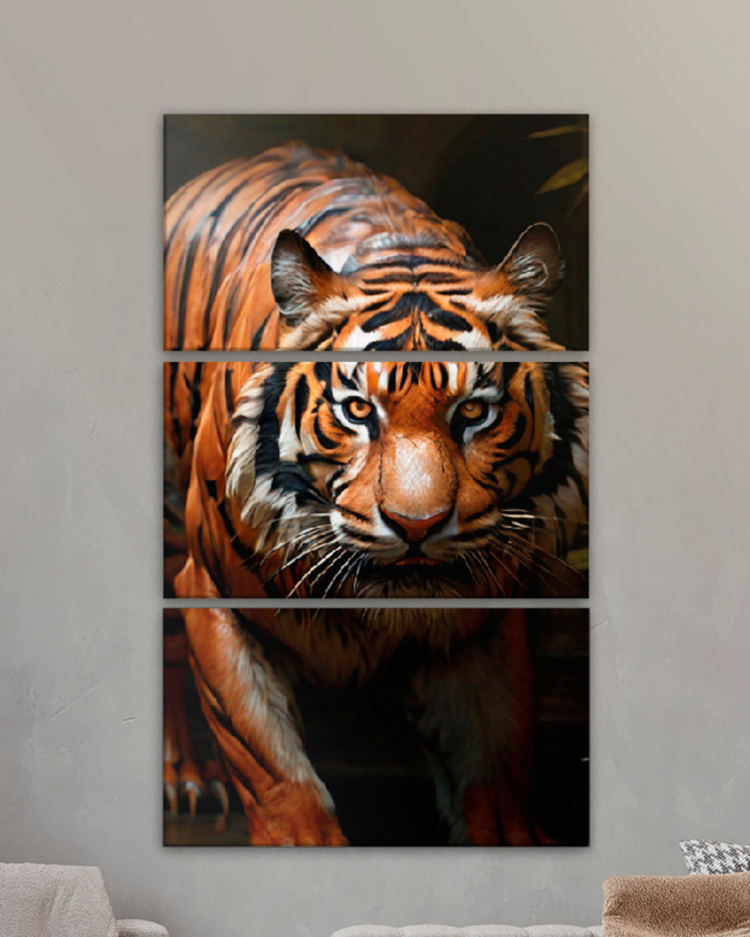 Set de 3 cuadros Instinto y Elegancia, Retrato de un Tigre