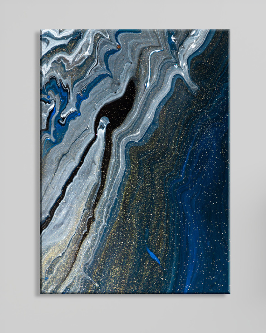 Cuadro Abstracto Azul y Dorado en Lienzo