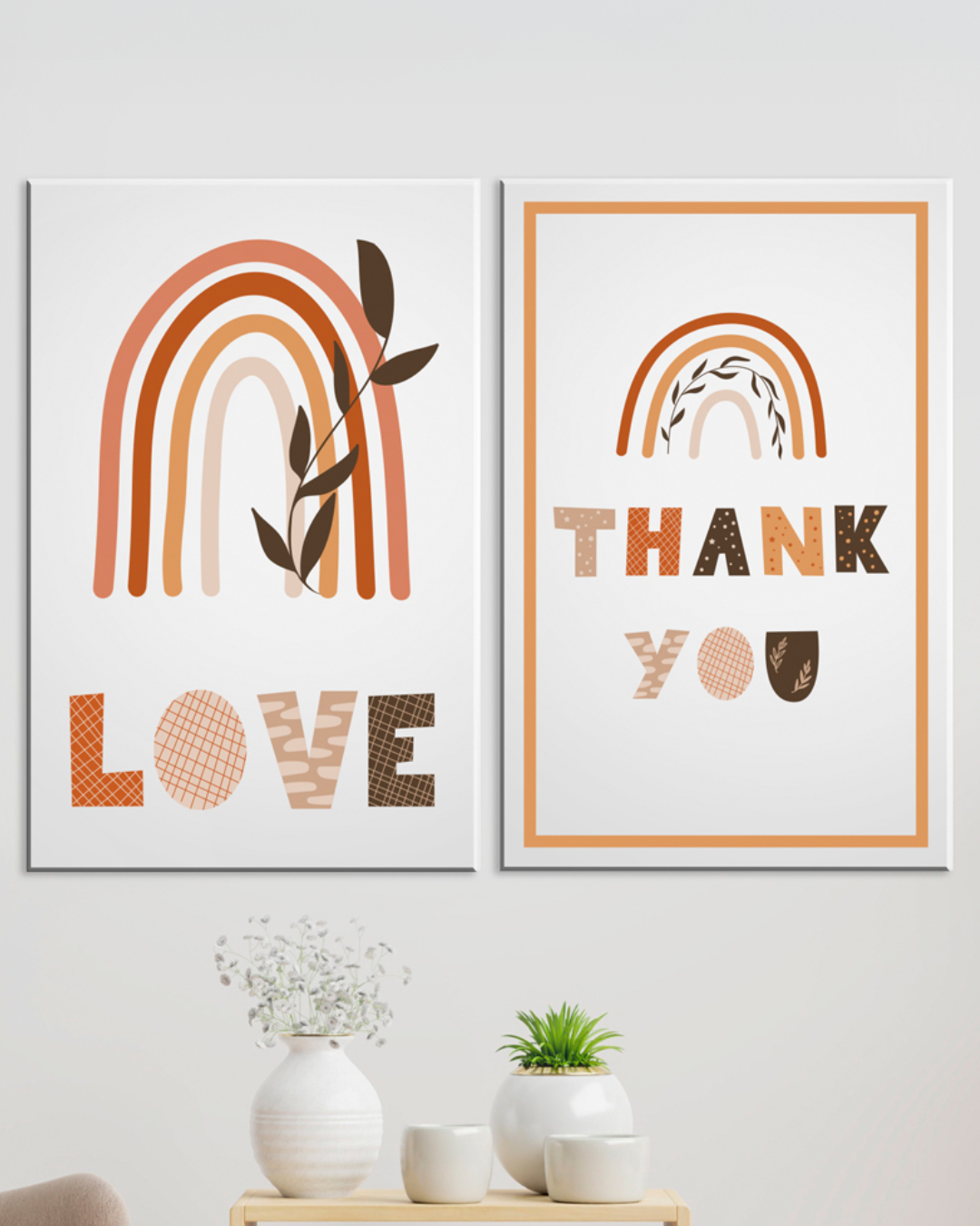 Cuadro Decorativo Arcoíris Boho con Mensajes “Love” y “Thank You