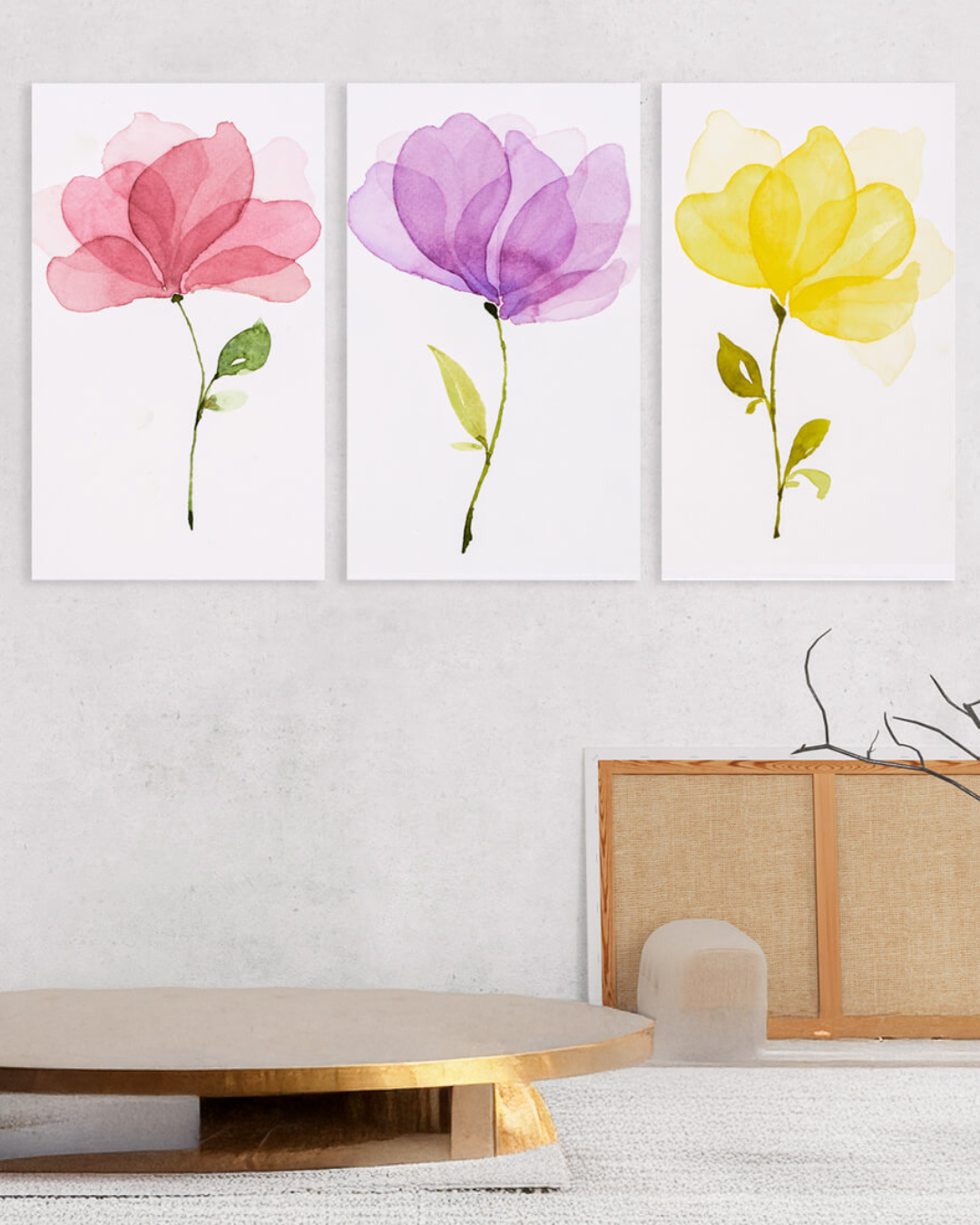 Set de 3 cuadros de flores en colores