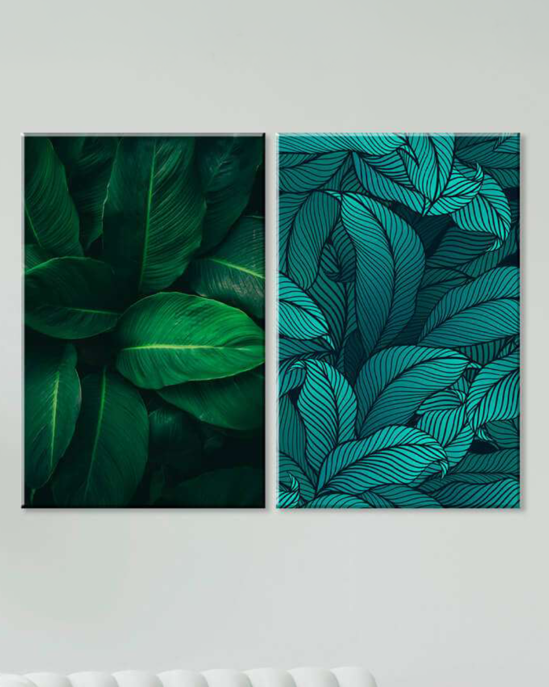 Set de 2 cuadros con plantas natural e ilustración