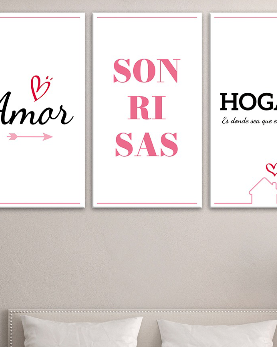 Cuadro con frases inspiradoras Amor, Sonrisas y Hogar