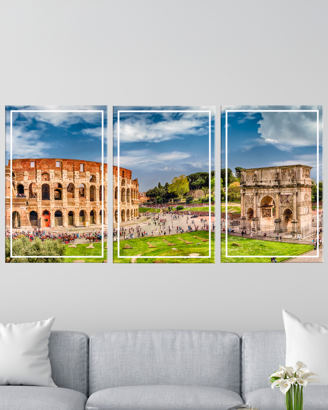 Set de 3 cuadros de monumentos romanos, Italia.