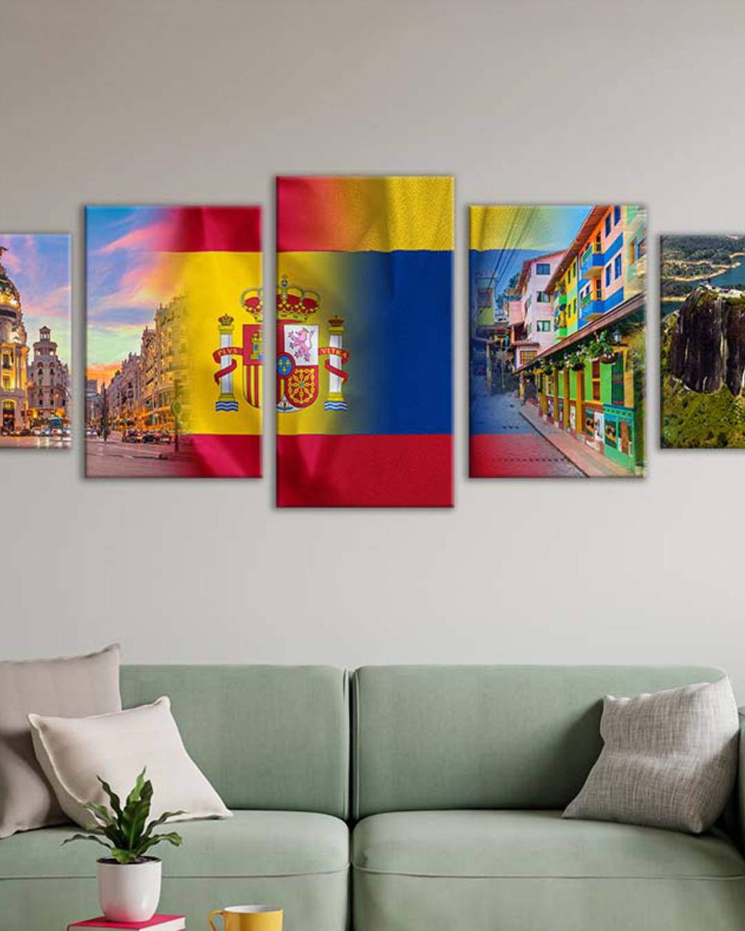 Set de 5 cuadros Colombia + Madrid