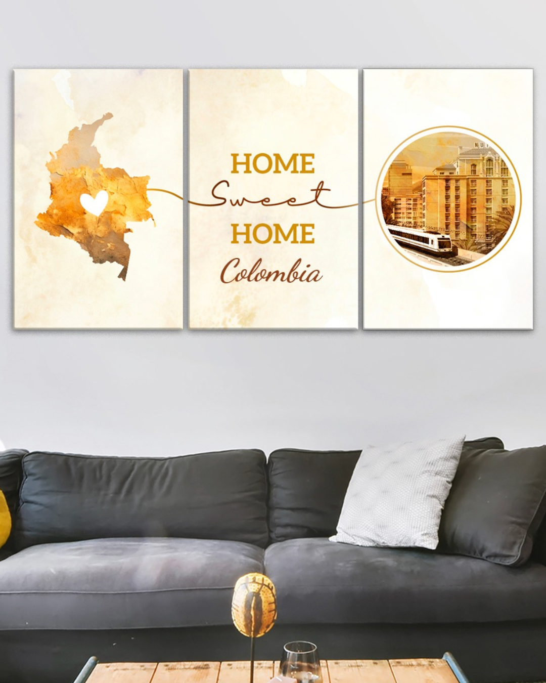 Set de 3 cuadros Mapa de Colombia e ilustración