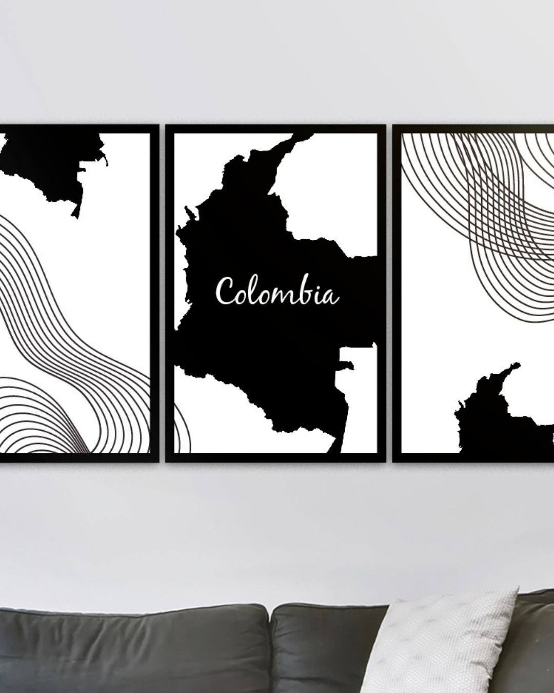 Set de 3 cuadros Mapa de Colombia Abstracto