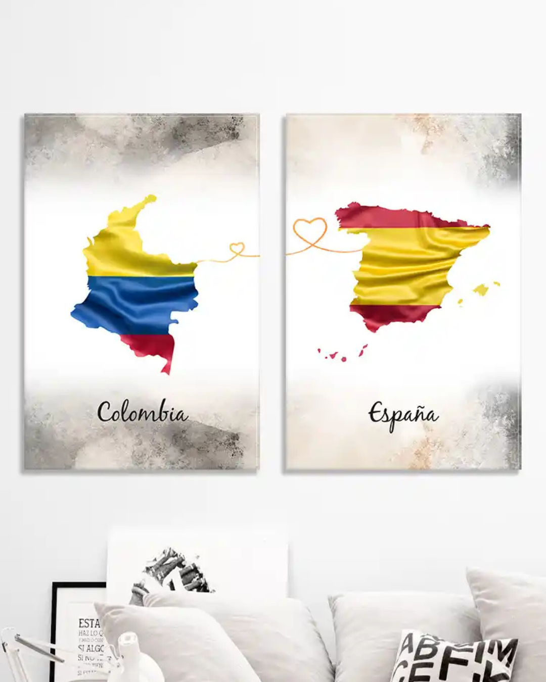 Cuadros mapas Colombia y España con Banderas