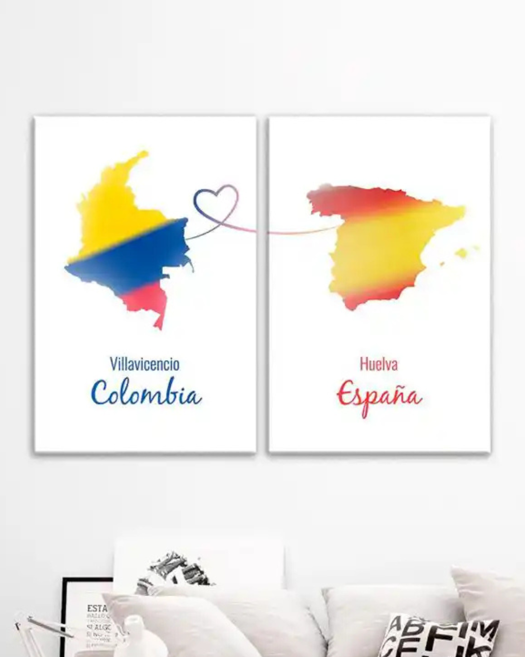 Cuadros mapas con bandera Colombia y España