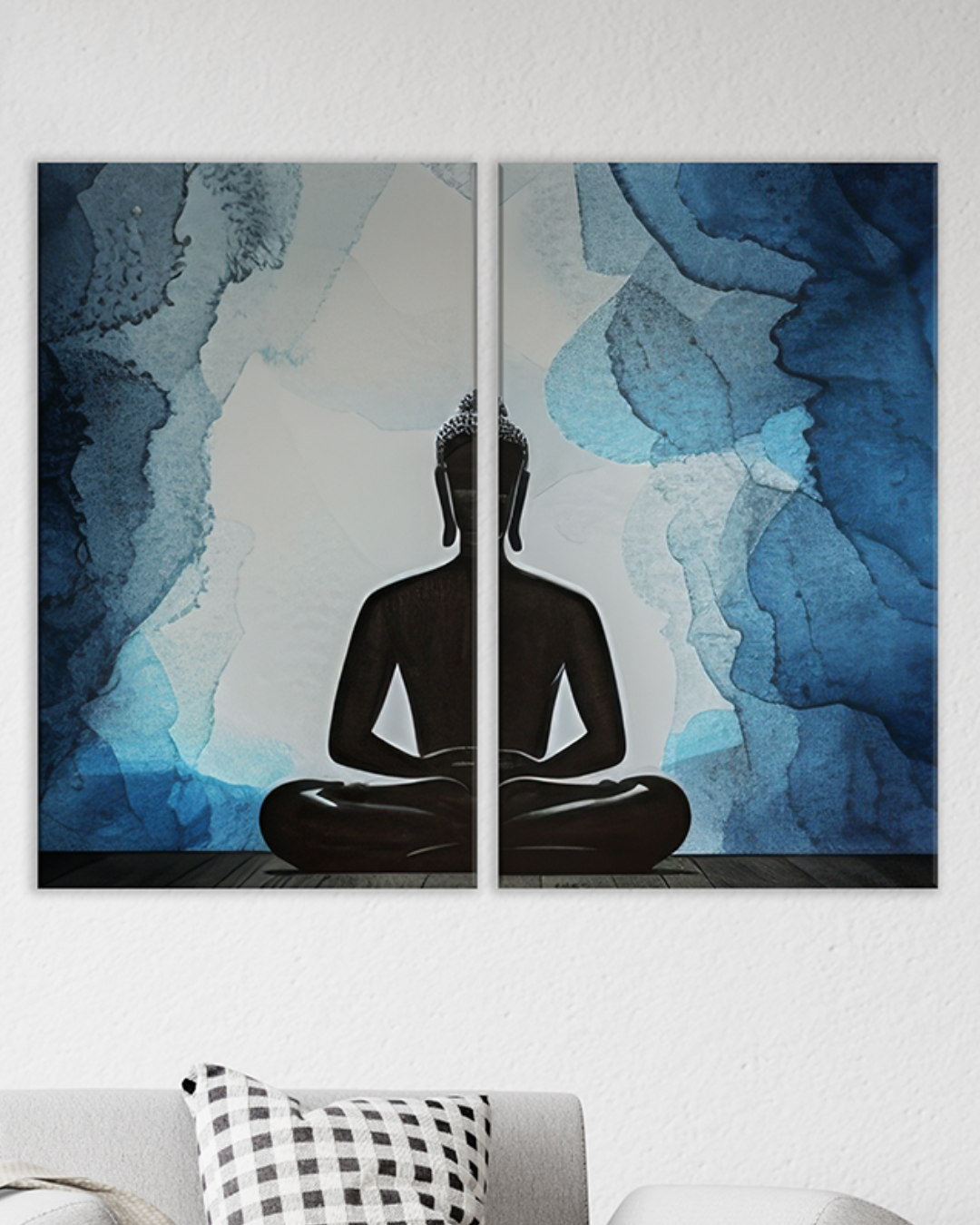 Cuadro díptico Buda minimalista con fondo azul