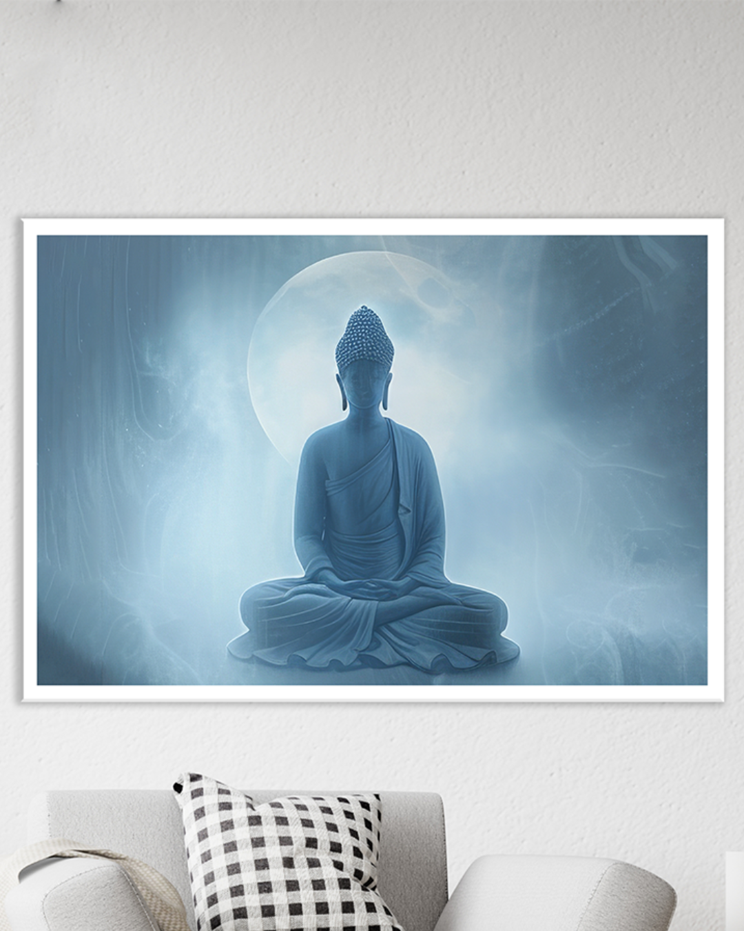 Cuadro Buda con luna llena en tonos azules