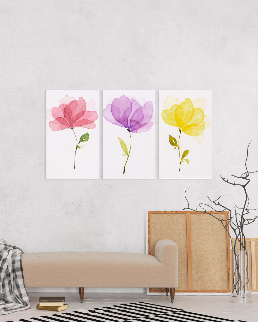 Set de 3 cuadros de flores en colores