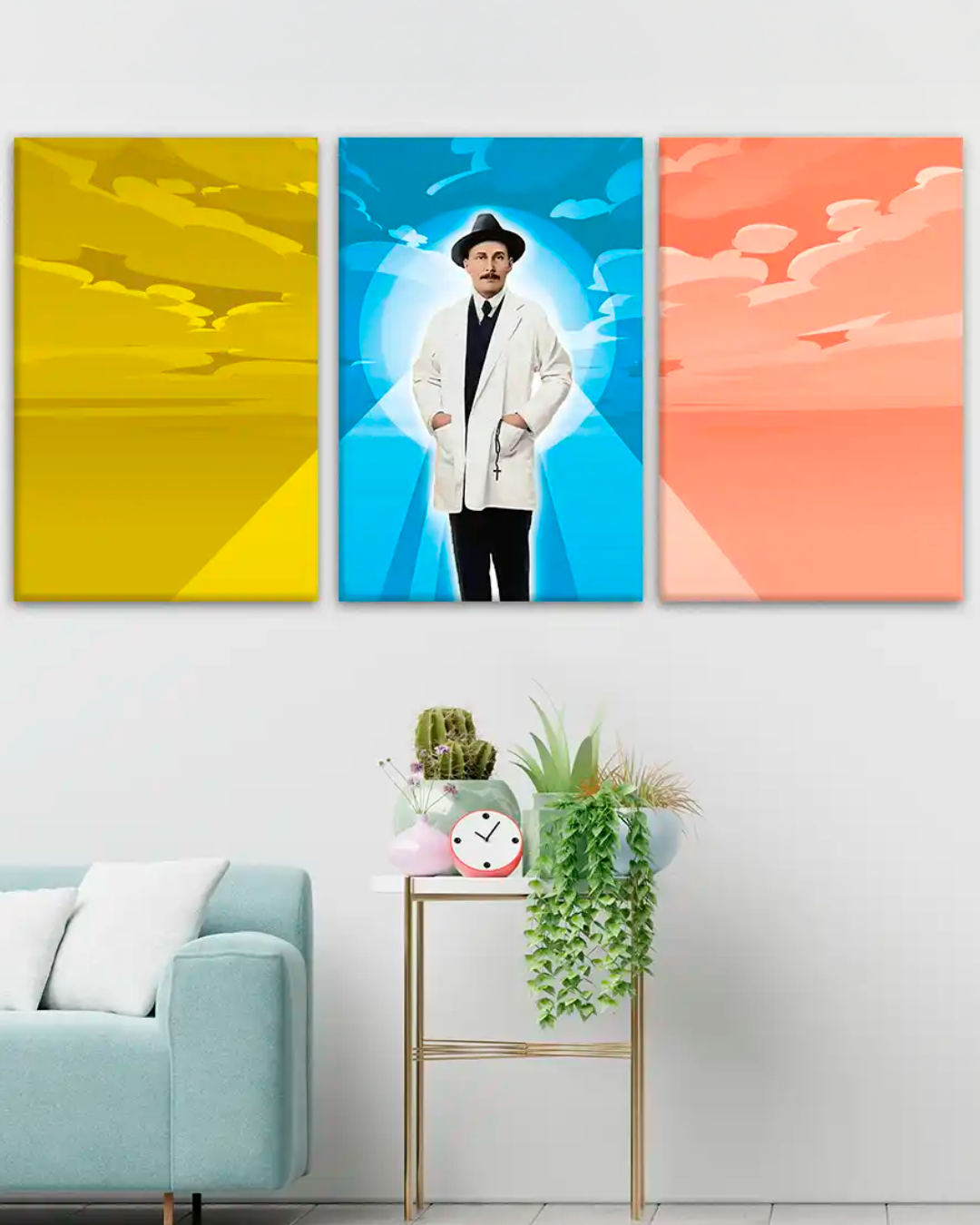Set de 3 Cuadros Dr. José Gregorio Hernández con Cielo Tricolor