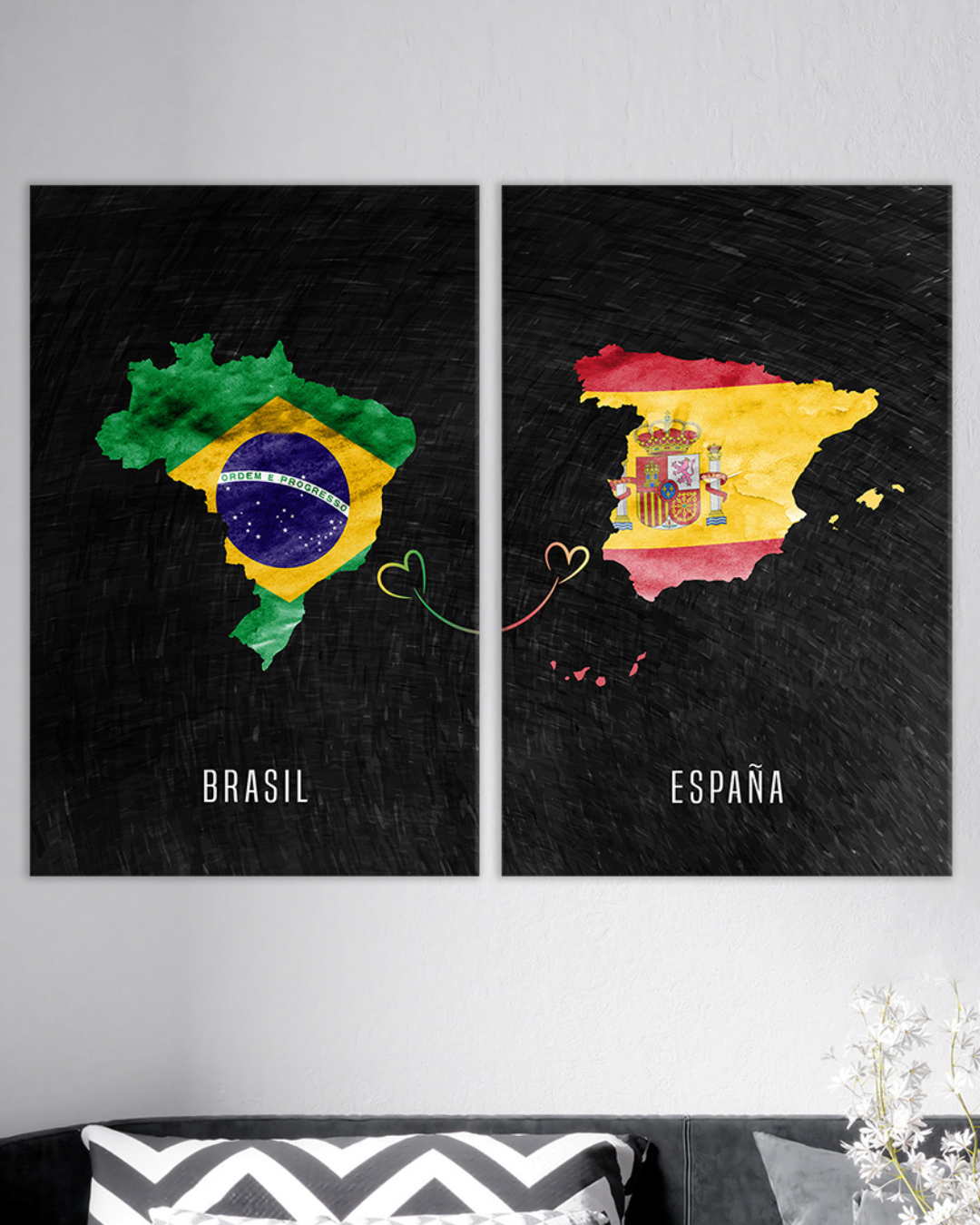 Cuadro decorativo de Mapas Brasil y España