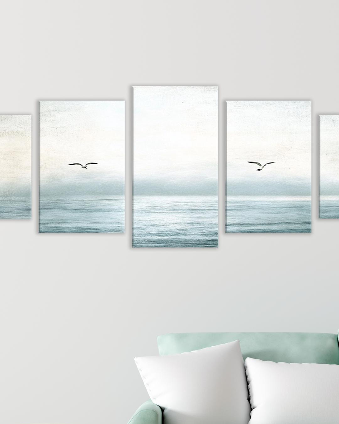 Cuadro Decorativo de 5 Piezas Horizonte Tranquilo, Paisaje Marino Minimalista