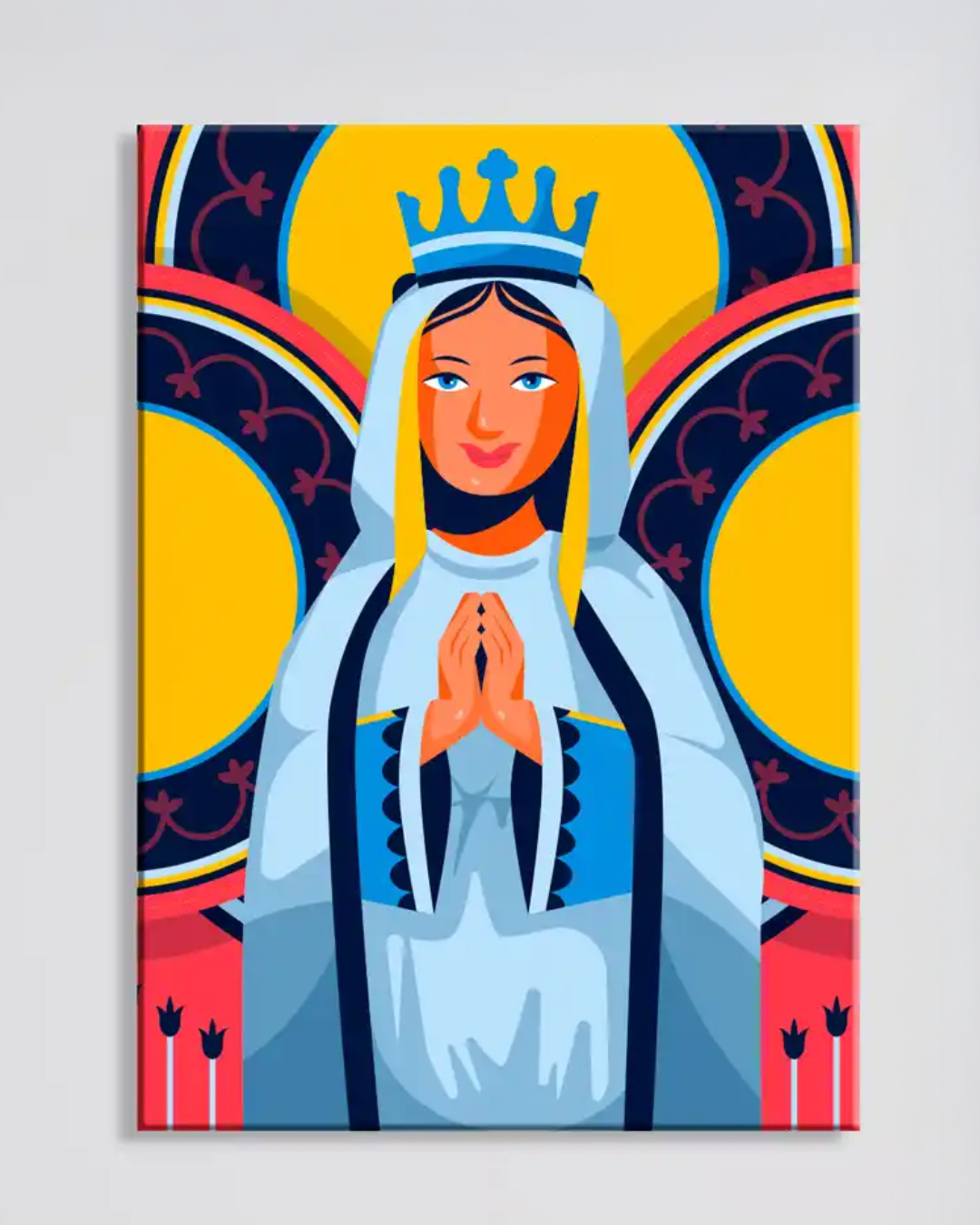 Cuadro Retrato Virgen María en Estilo Ilustrado
