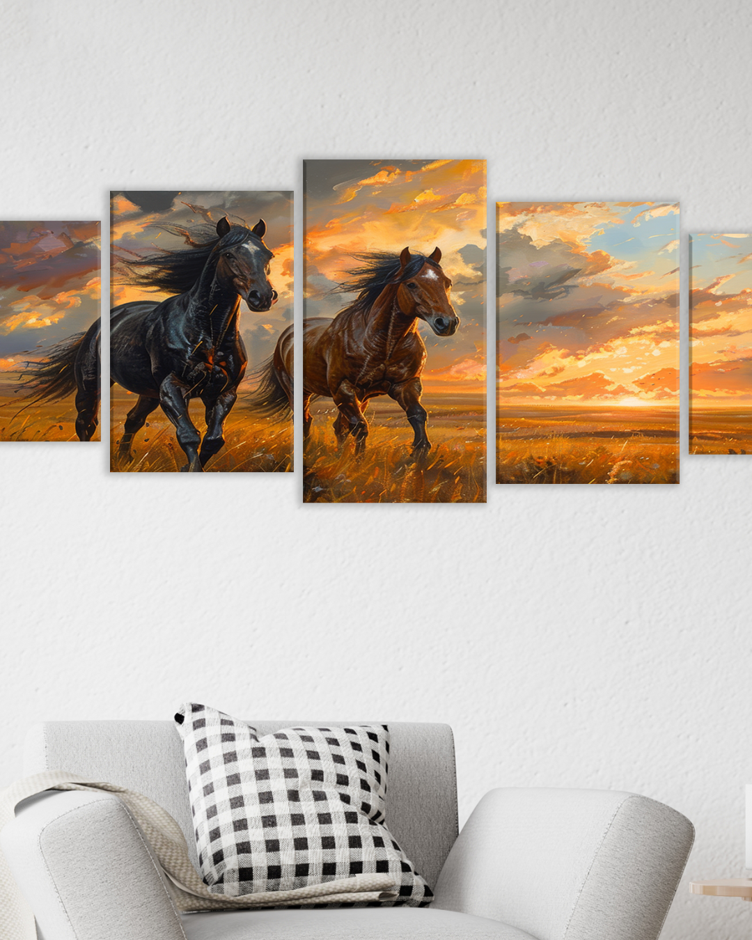 Cuadro decorativo caballos al atardecer