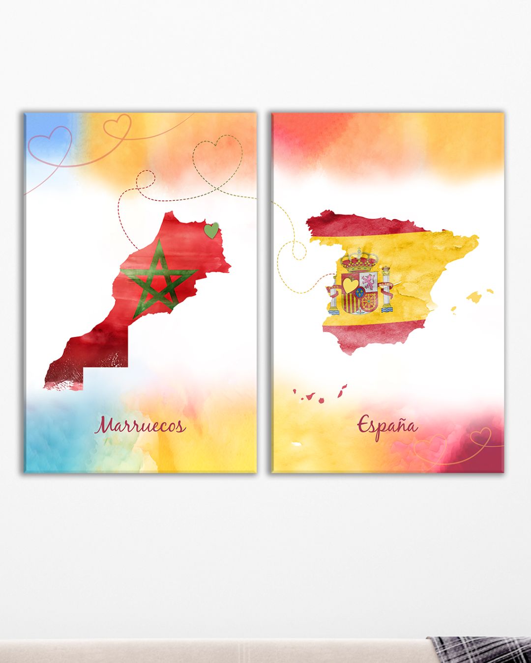 Cuadros mapas de países Marruecos y España en colores