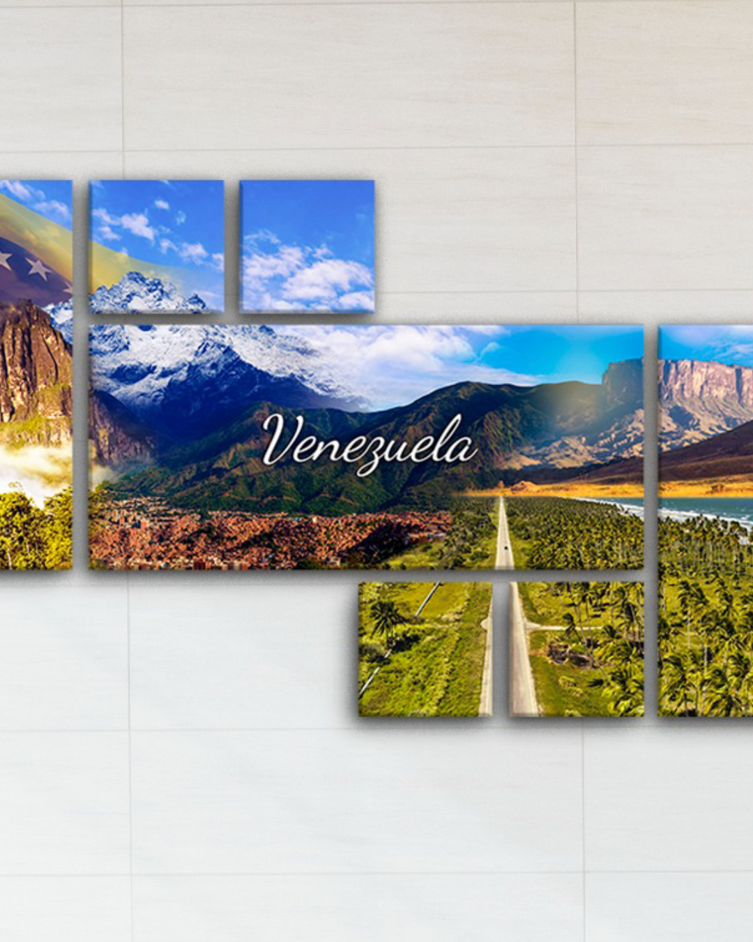 Cuadro Salto Ángel, El Pico Bolívar, El Ávila, El Roraima y el Camino a la Felicidad + Bandera