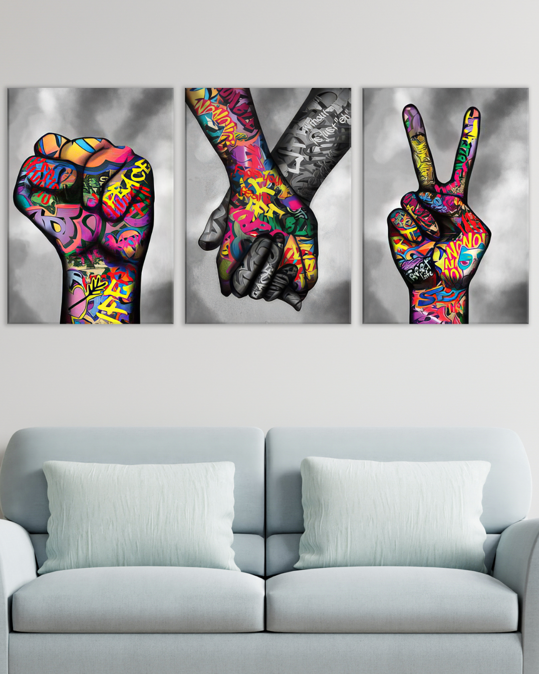 Cuadro decorativo de manos graffiti, Arte urbano moderno