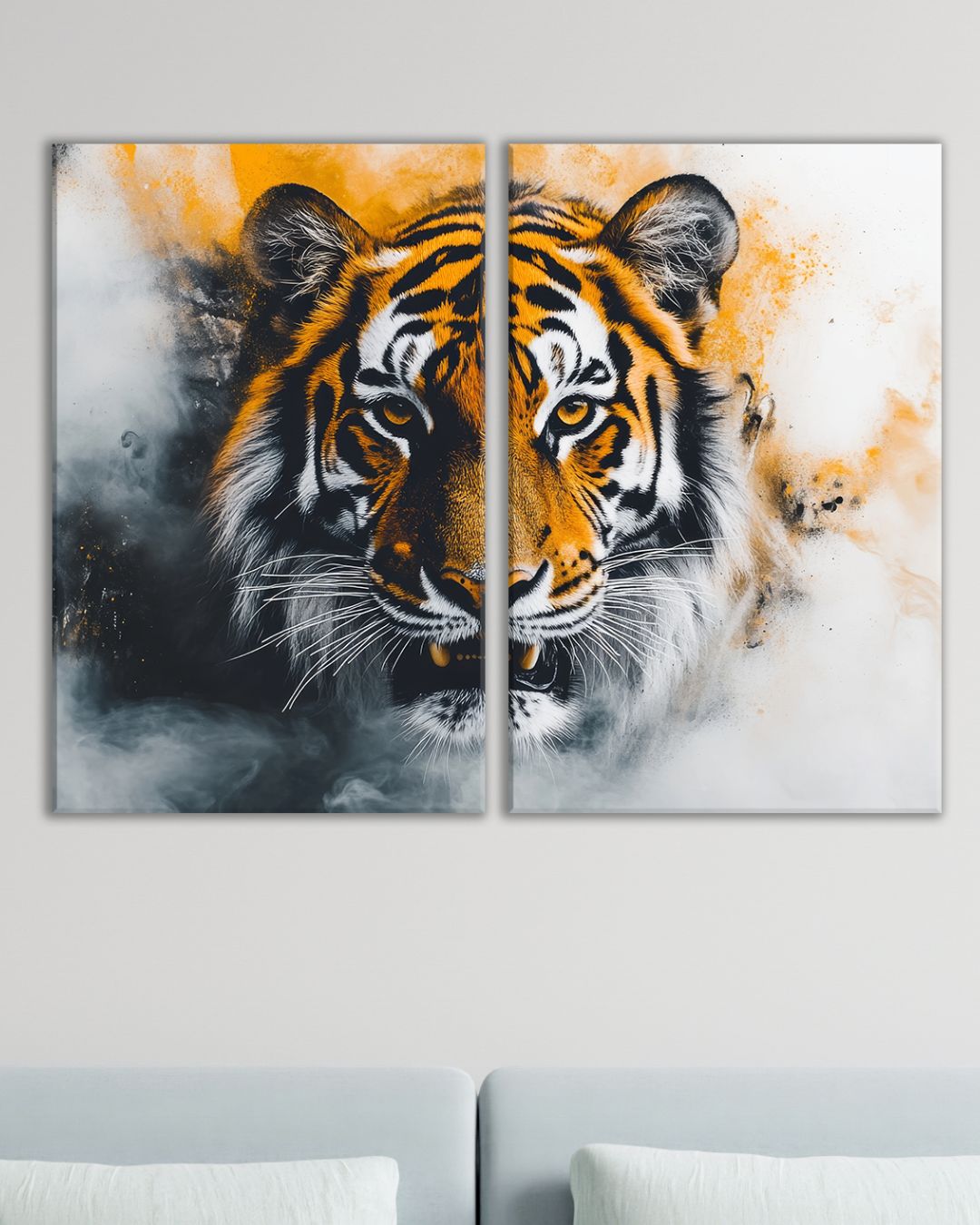 Cuadro decorativo de tigre en tonos naranjas y grises