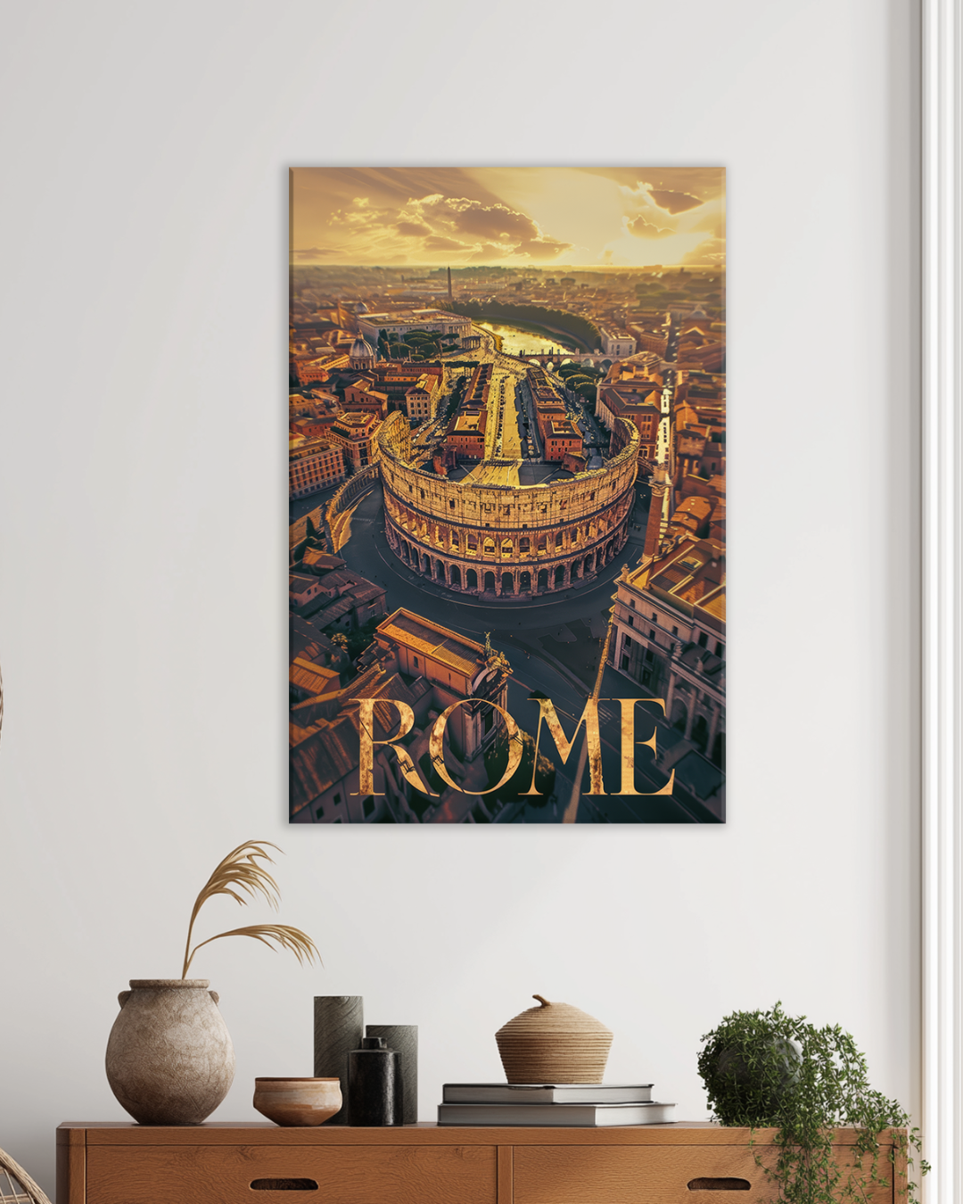 Cuadro decorativo de Roma con vista aérea del Coliseo Romano al atardecer