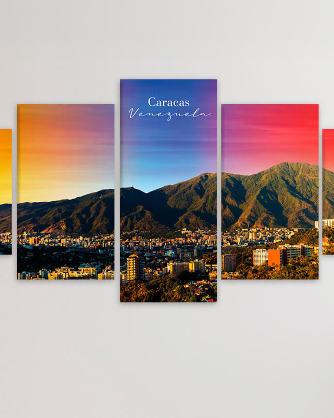 Set de 5 cuadros del Ávila con un cielo tricolor