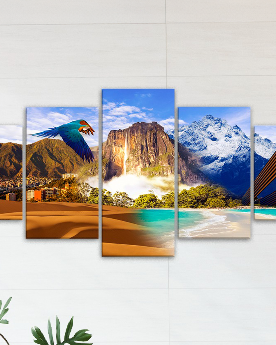 Set de 5 cuadros con paisajes varios de Venezuela