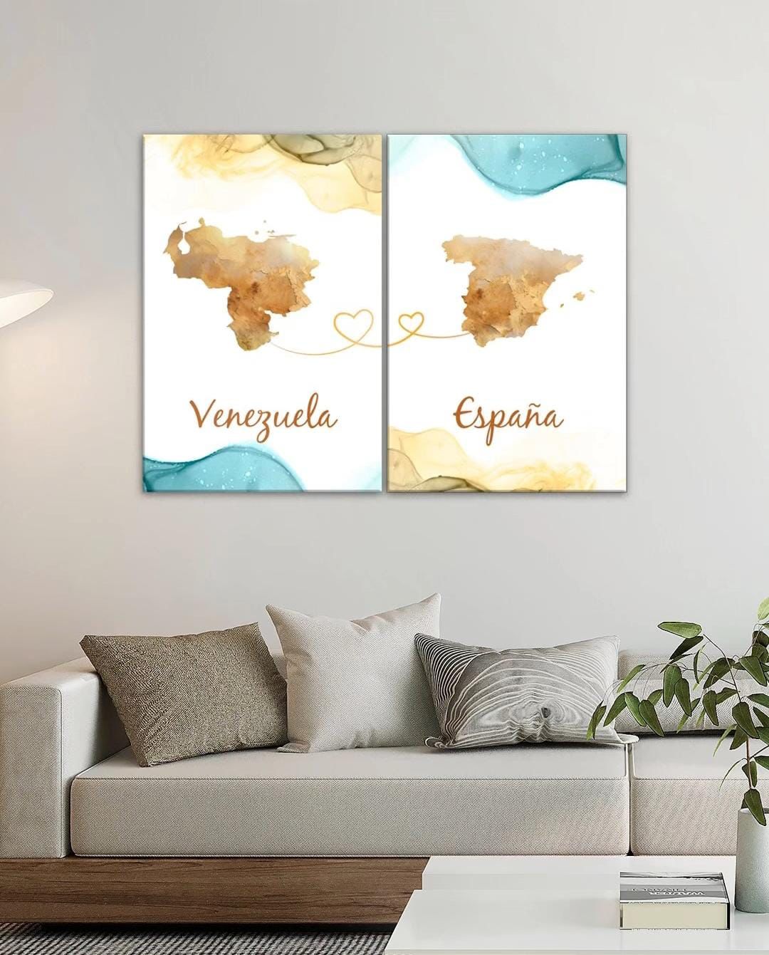 Mapas de Países. Set de 2 cuadros Trazos Azules y Dorados