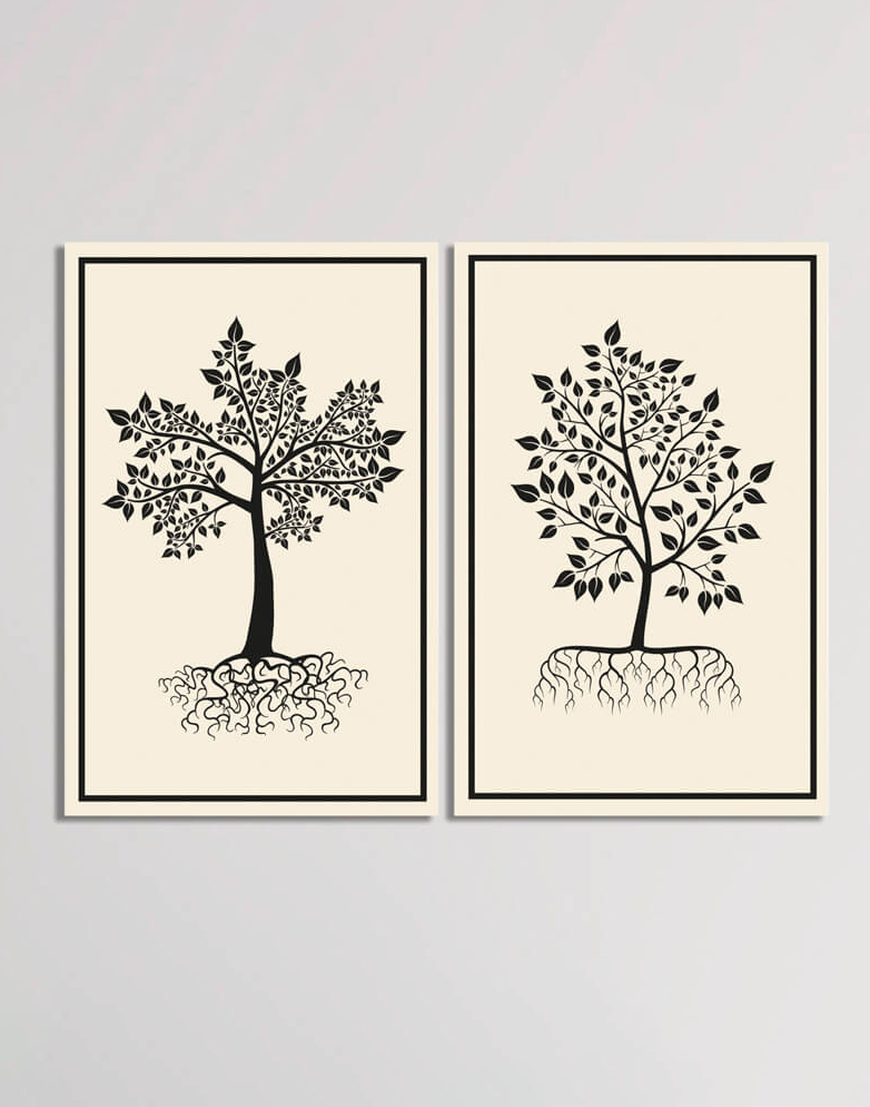 Set de 2 cuadros árboles en vectores