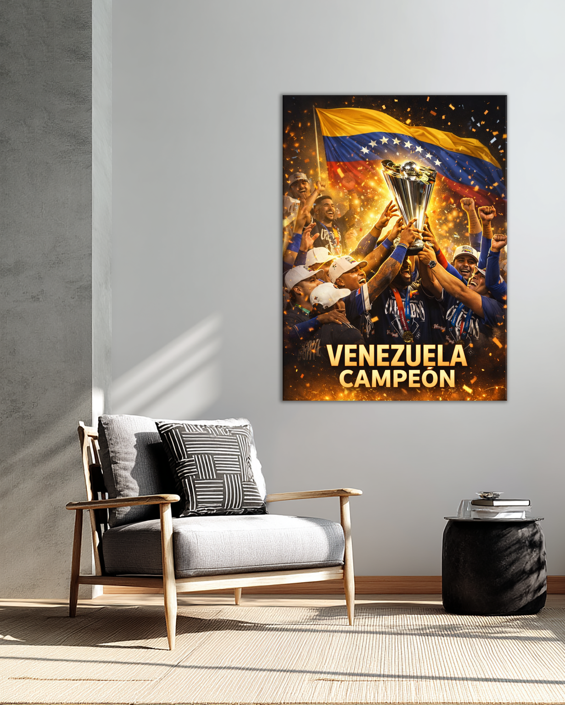 Cuadro Venezuela Campeón con Efecto Fuego – Decoración deportiva