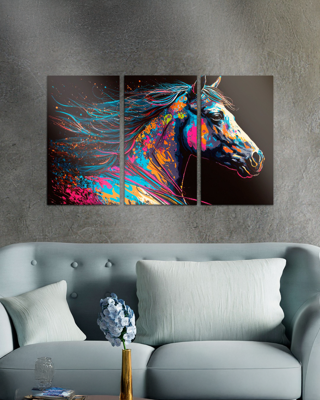 Set de 3 cuadros ilustración de caballo colorido