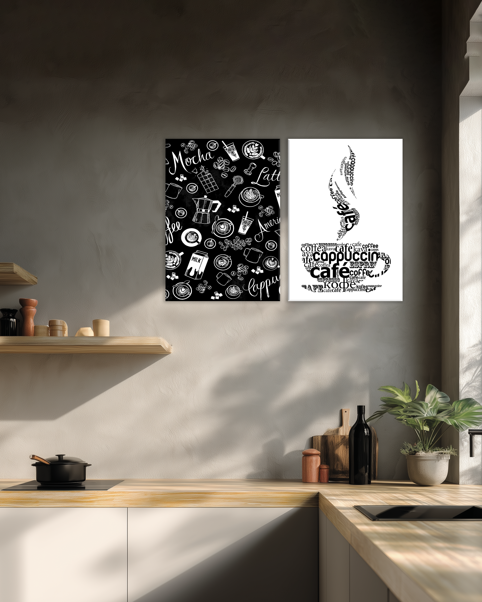 Cuadros de Café en Blanco y Negro | Decoración Moderna para Cocina o Cafetería