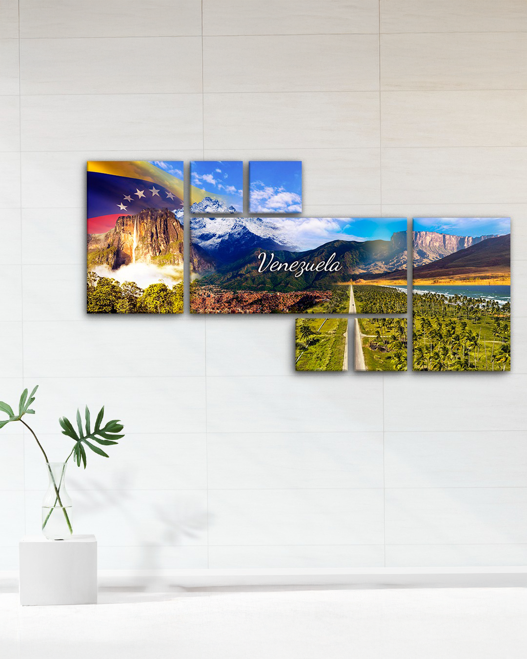 Cuadro Salto Ángel, El Pico Bolívar, El Ávila, El Roraima y el Camino a la Felicidad + Bandera