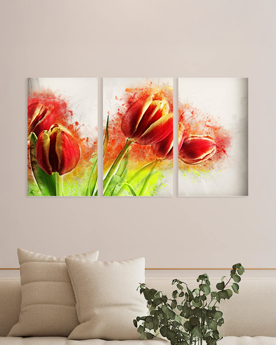 Set de 3 cuadro de ramo de flores naranjas