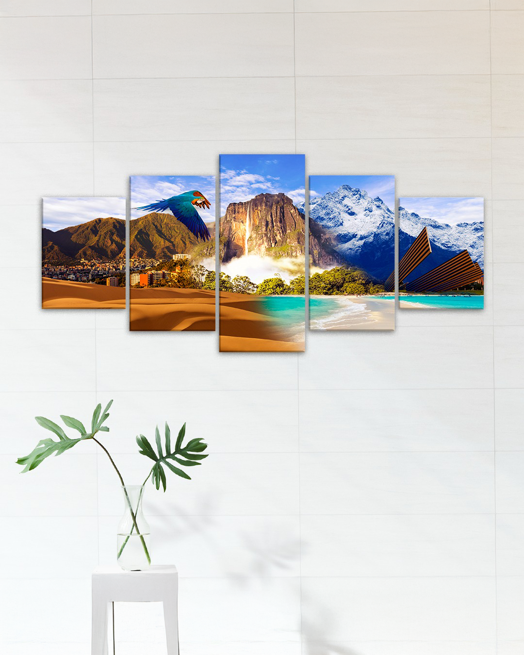 Set de 5 cuadros con paisajes varios de Venezuela