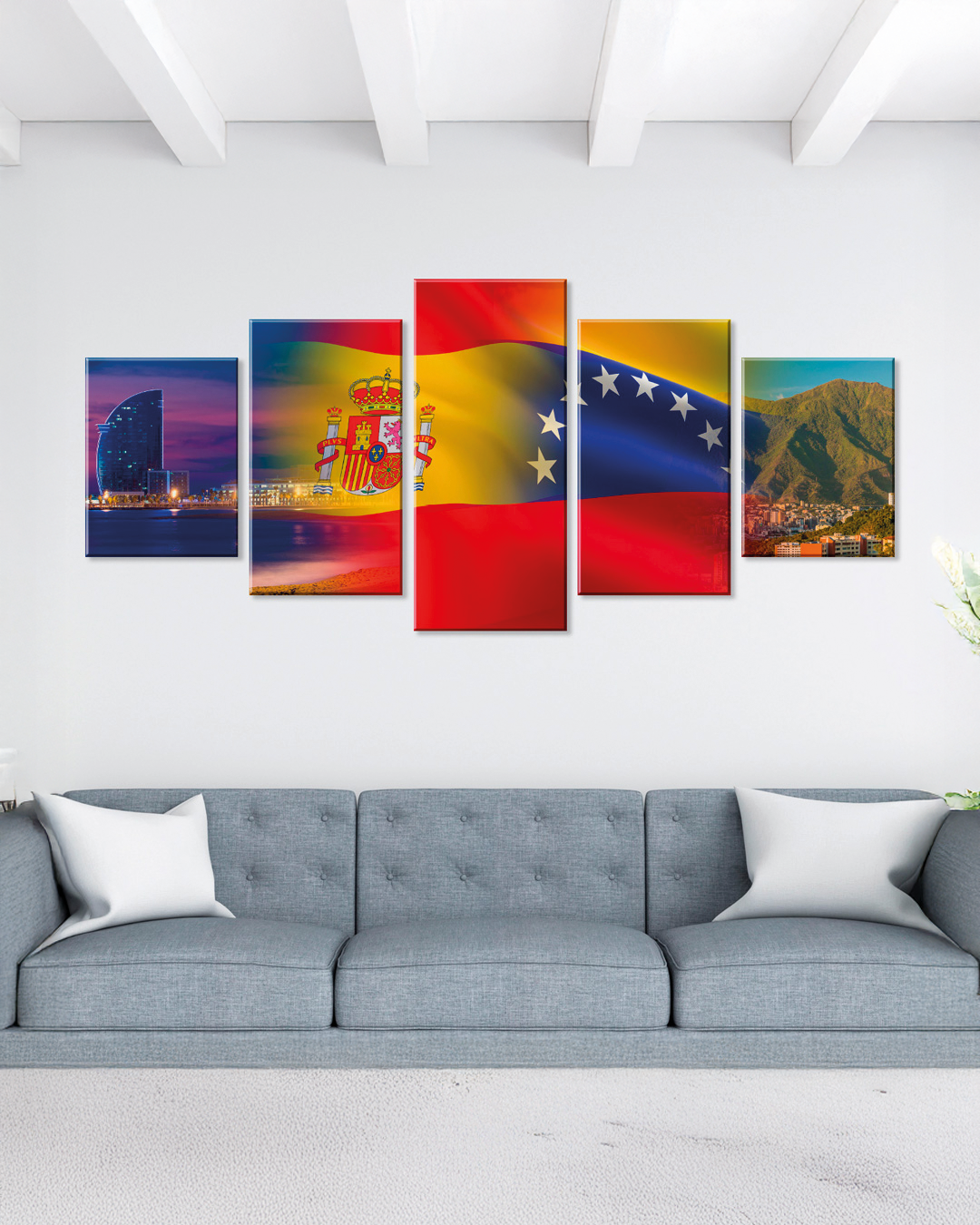 Venezuela y Barcelona España con banderas