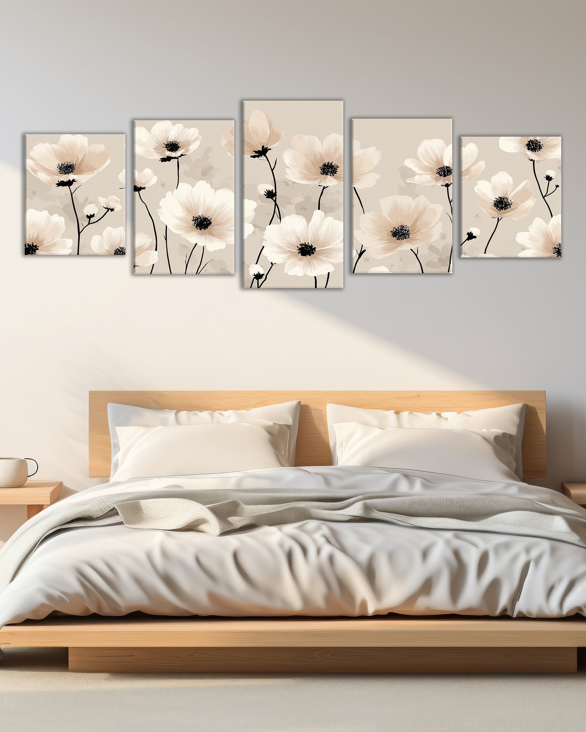 Cuadro de Flores Neutras en Beige y Negro