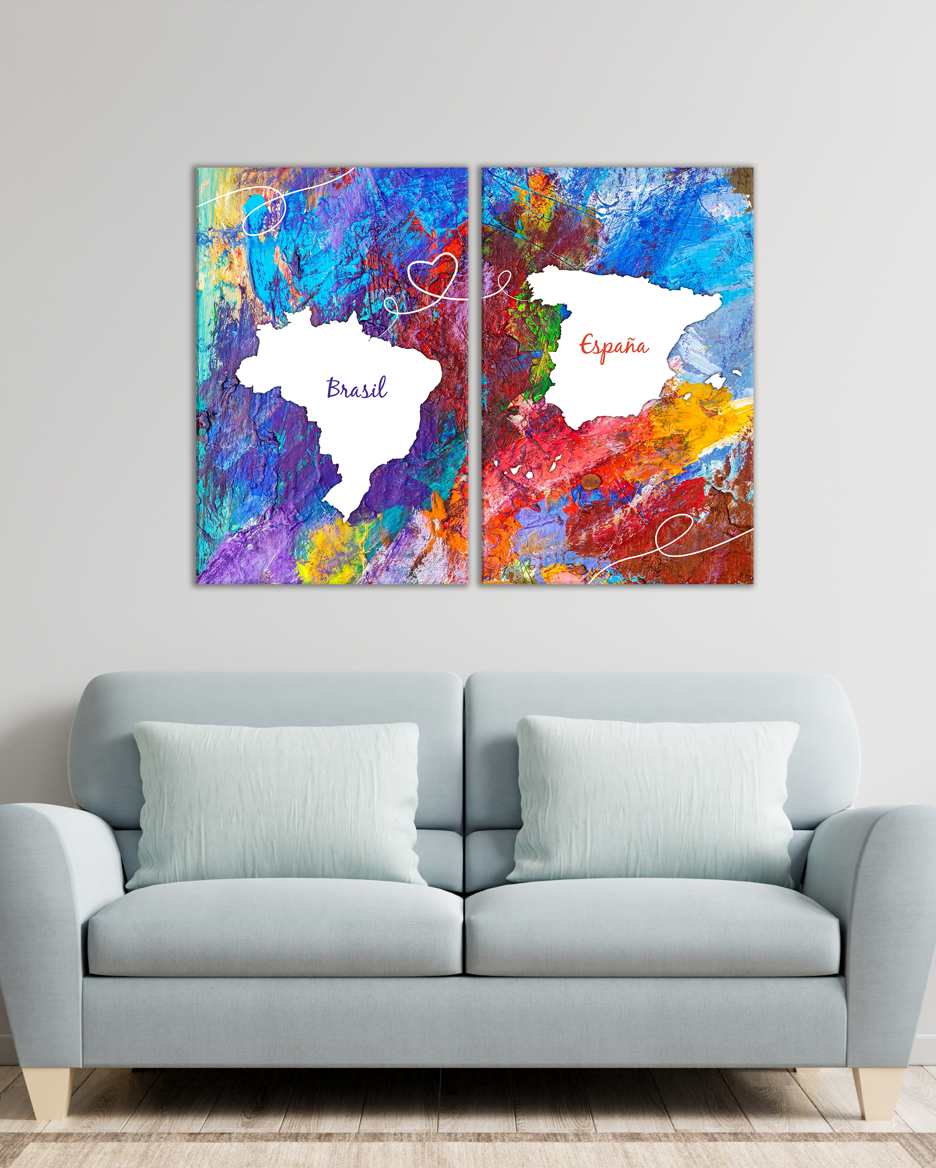 Cuadro Brasil y España – Mapas con Corazón