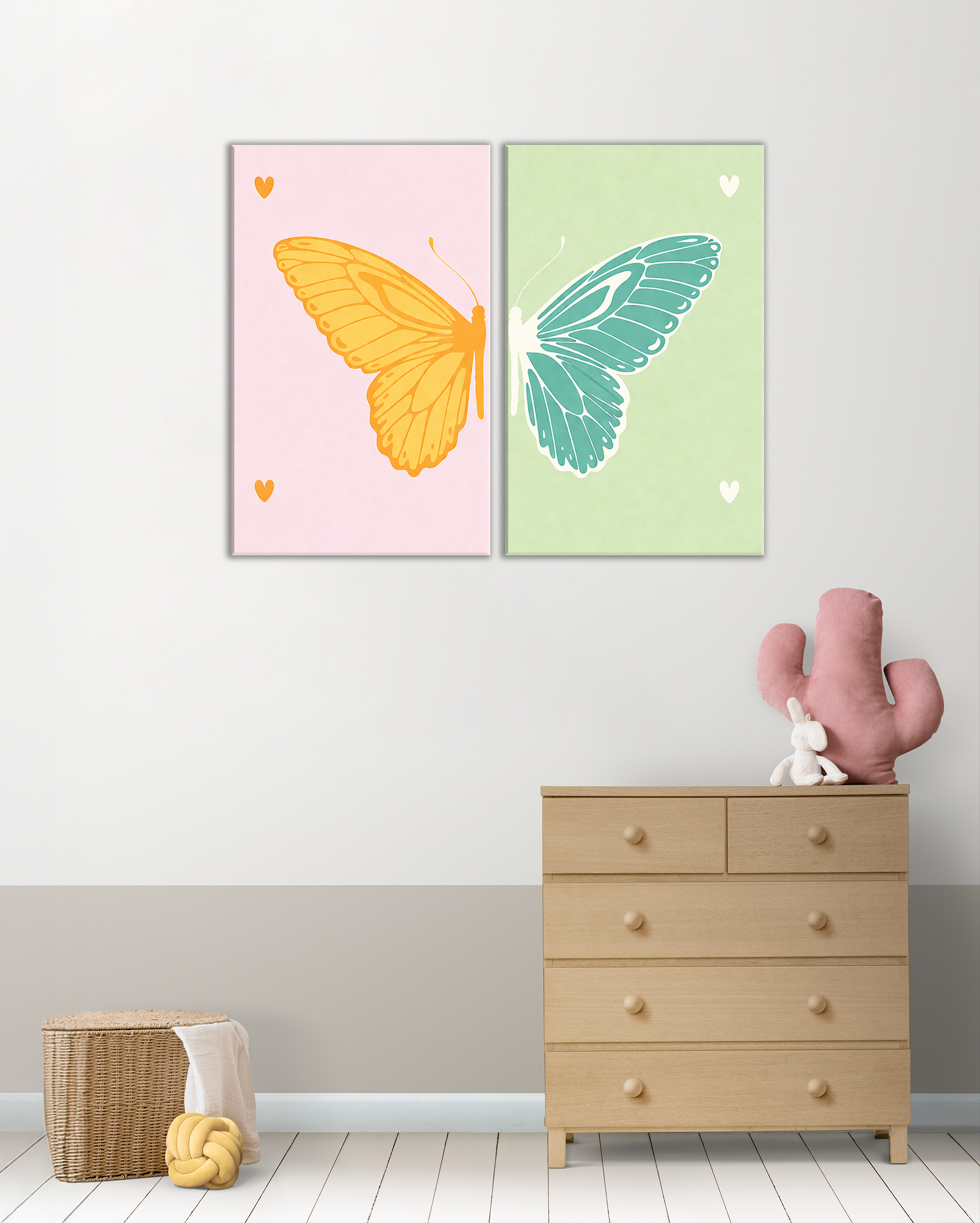 Set de 2 Cuadros de Mariposas | Decoración Infantil en Tonos Pastel