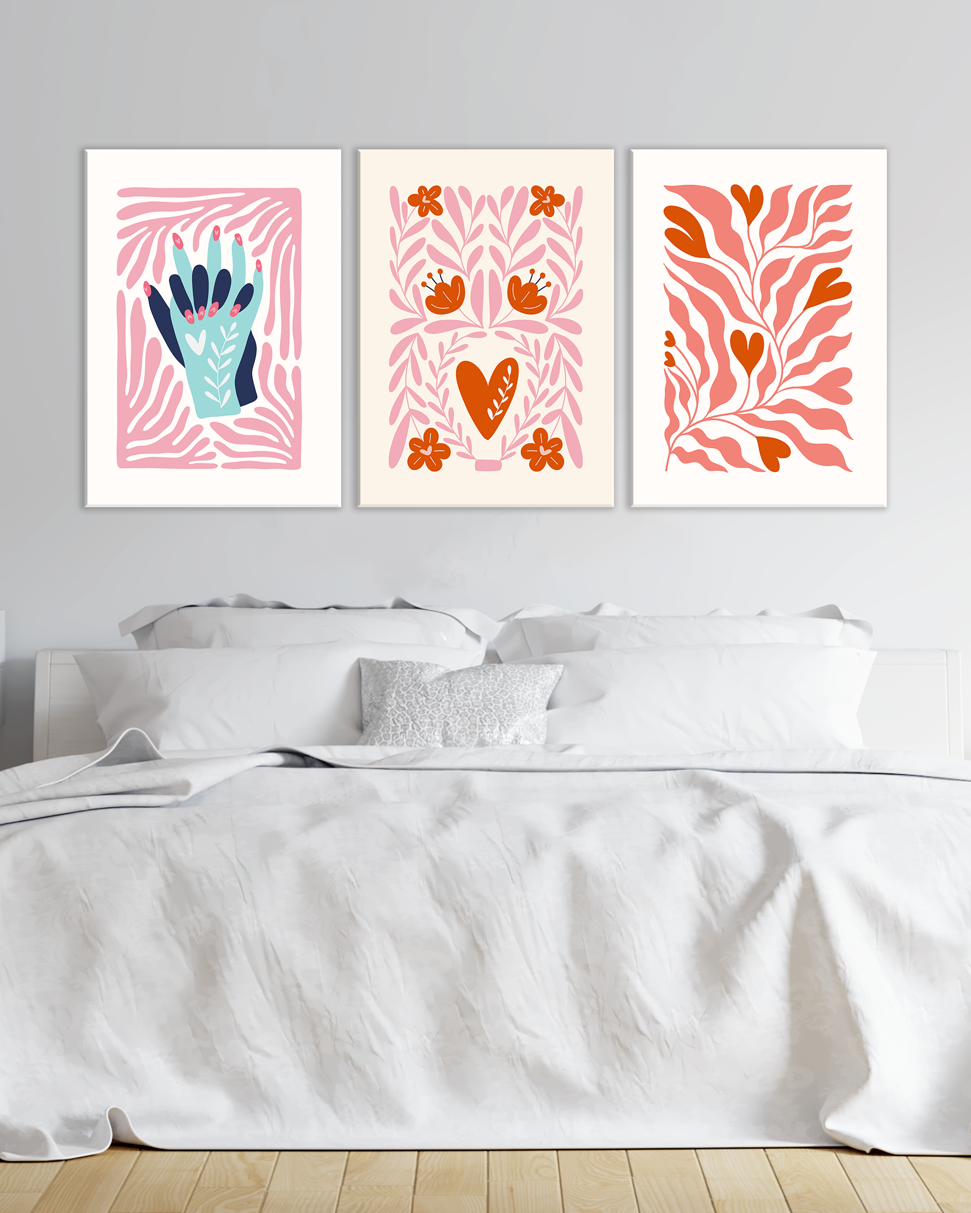 Set de cuadros modernos con ilustraciones botánicas y arte abstracto – 3 piezas