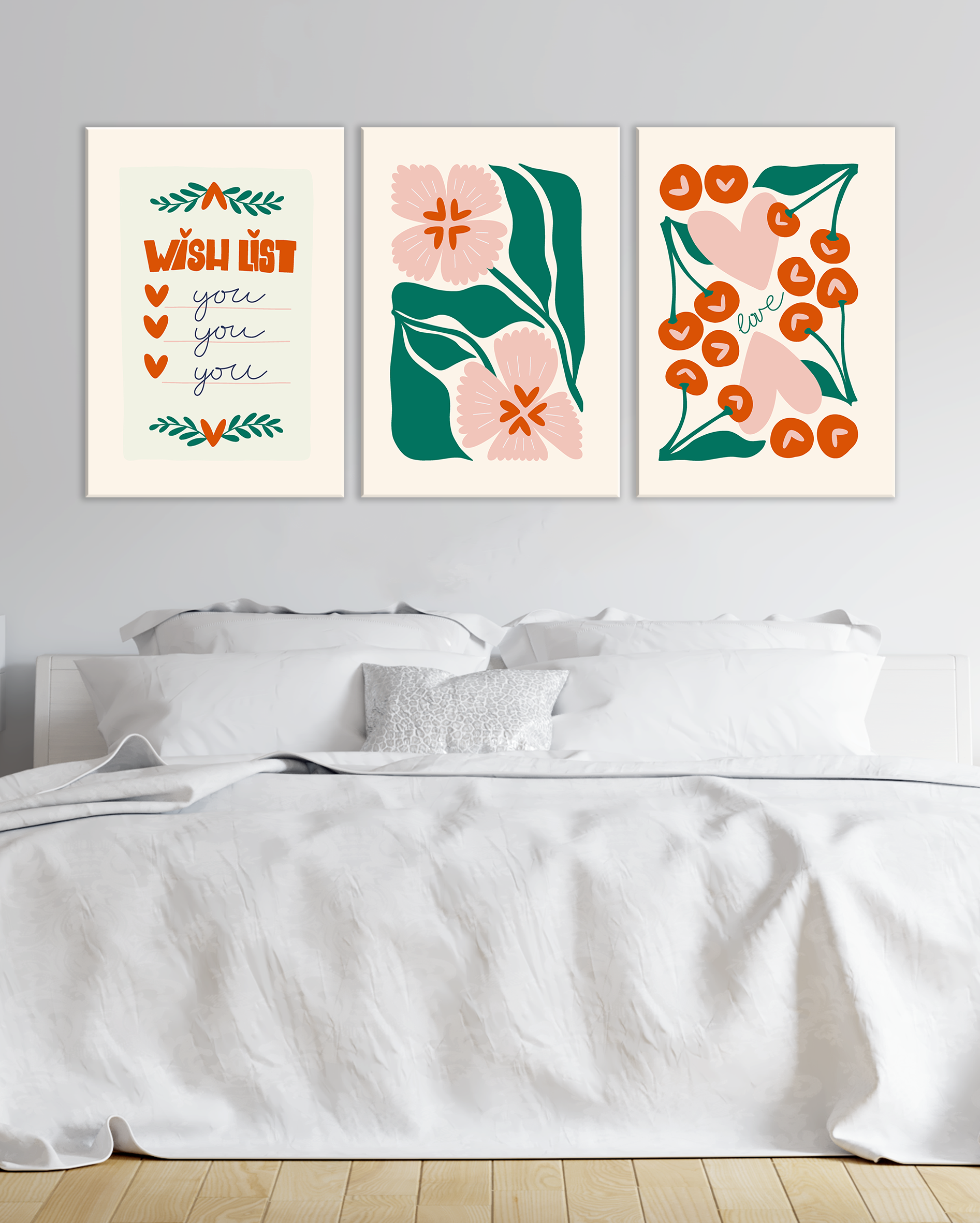 Set de cuadros modernos con frases y flores – Estilo minimalista y romántico