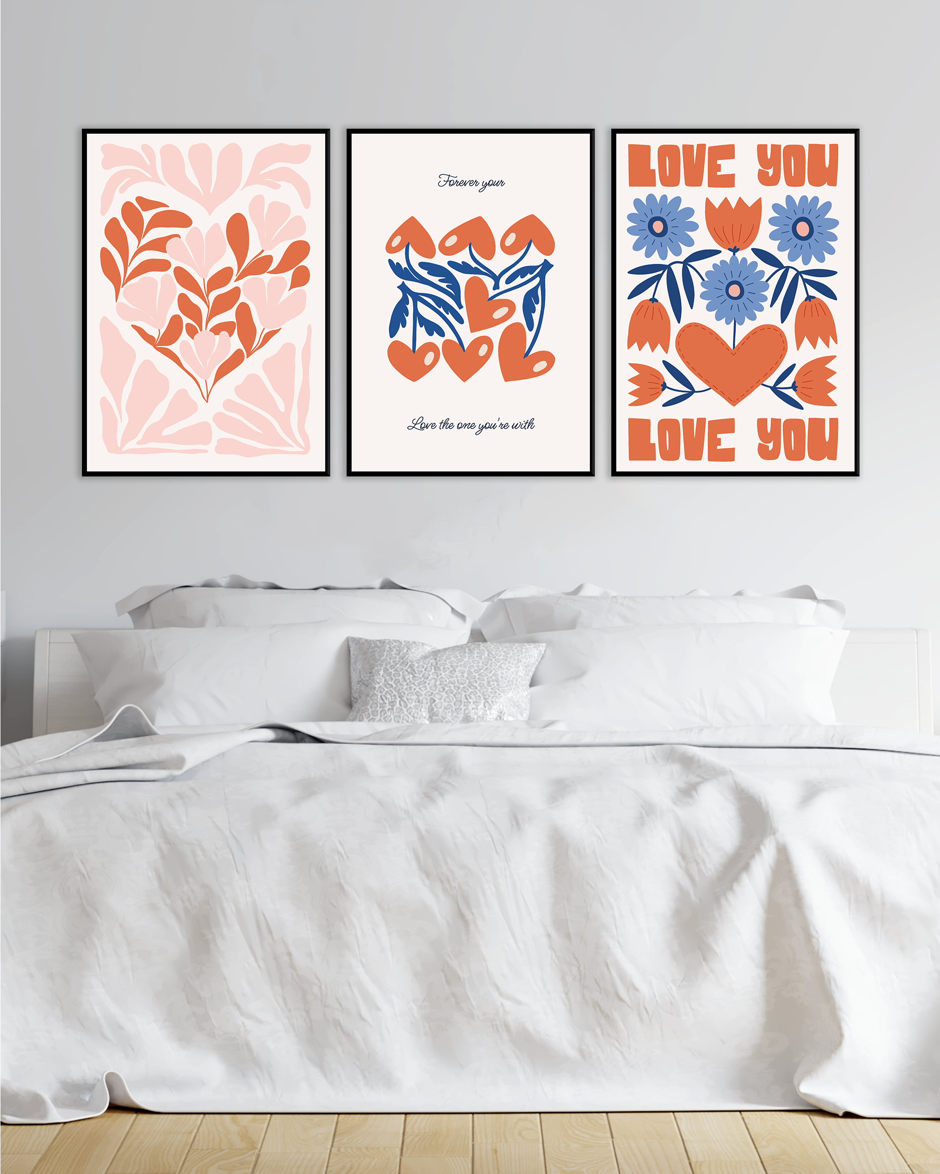 Set de cuadros LOVE con frases románticas y diseños florales – Decoración moderna y colorida