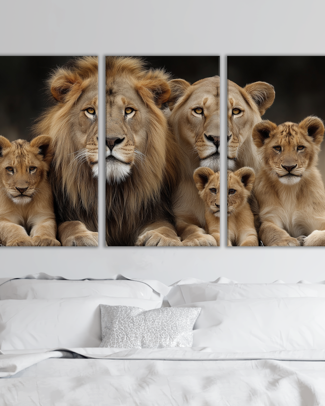 Cuadro Tríptico de Familia de Leones