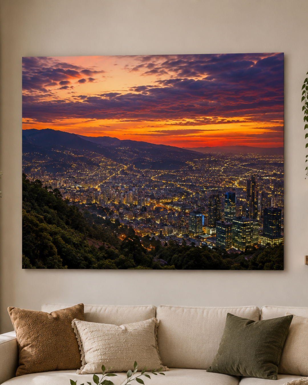 Cuadro Retrato de Bogotá al Atardecer – Panorámica Moderna y Cálida