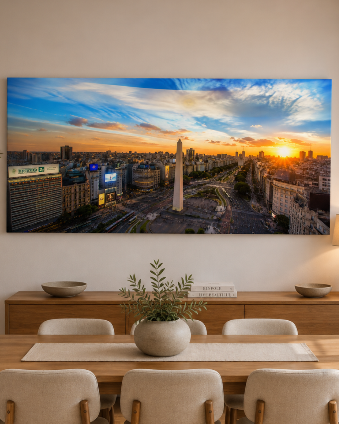 Cuadro decorativo panorámico del Obelisco de Buenos Aires al atardecer